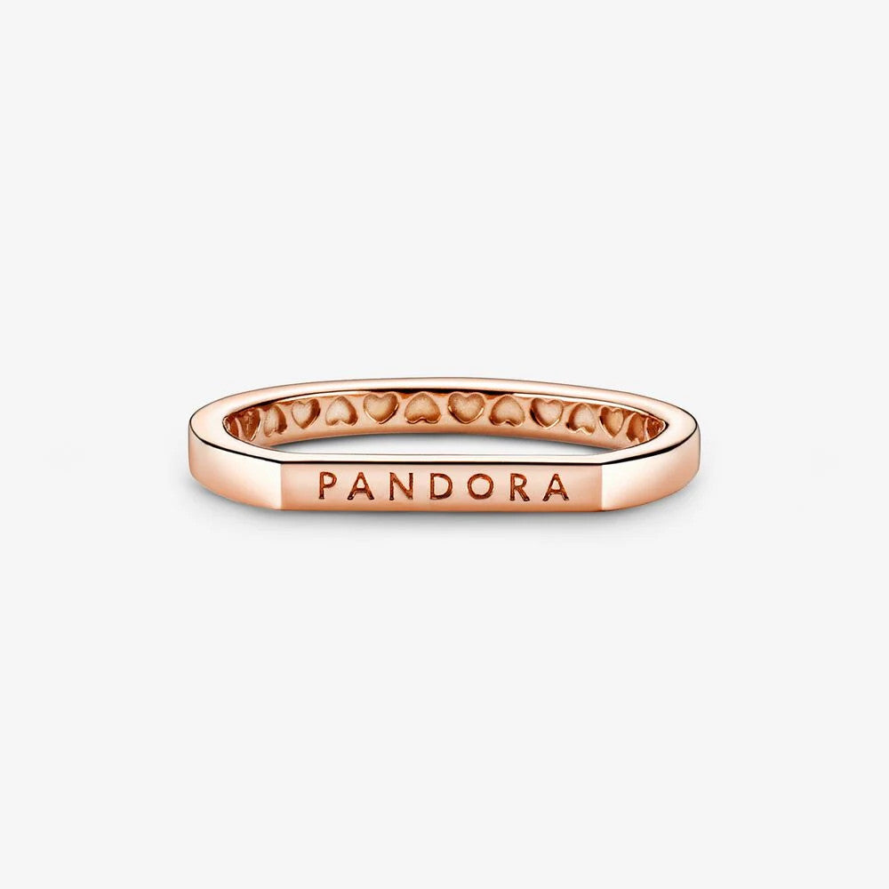 Pandora Signature 925 Sterling Silver Rosegold coloured Logo Thin Bar Ring 189048C00-50 (size: 50)