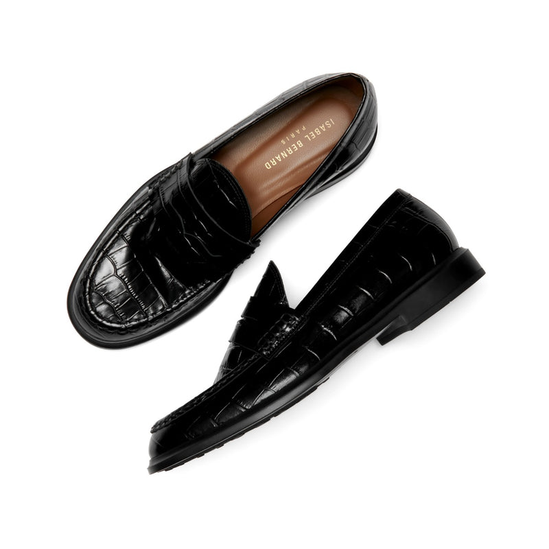Isabel Bernard Mocassins Vendôme Blandine en cuir de veau noir croco IB51015-201-38-zoom-