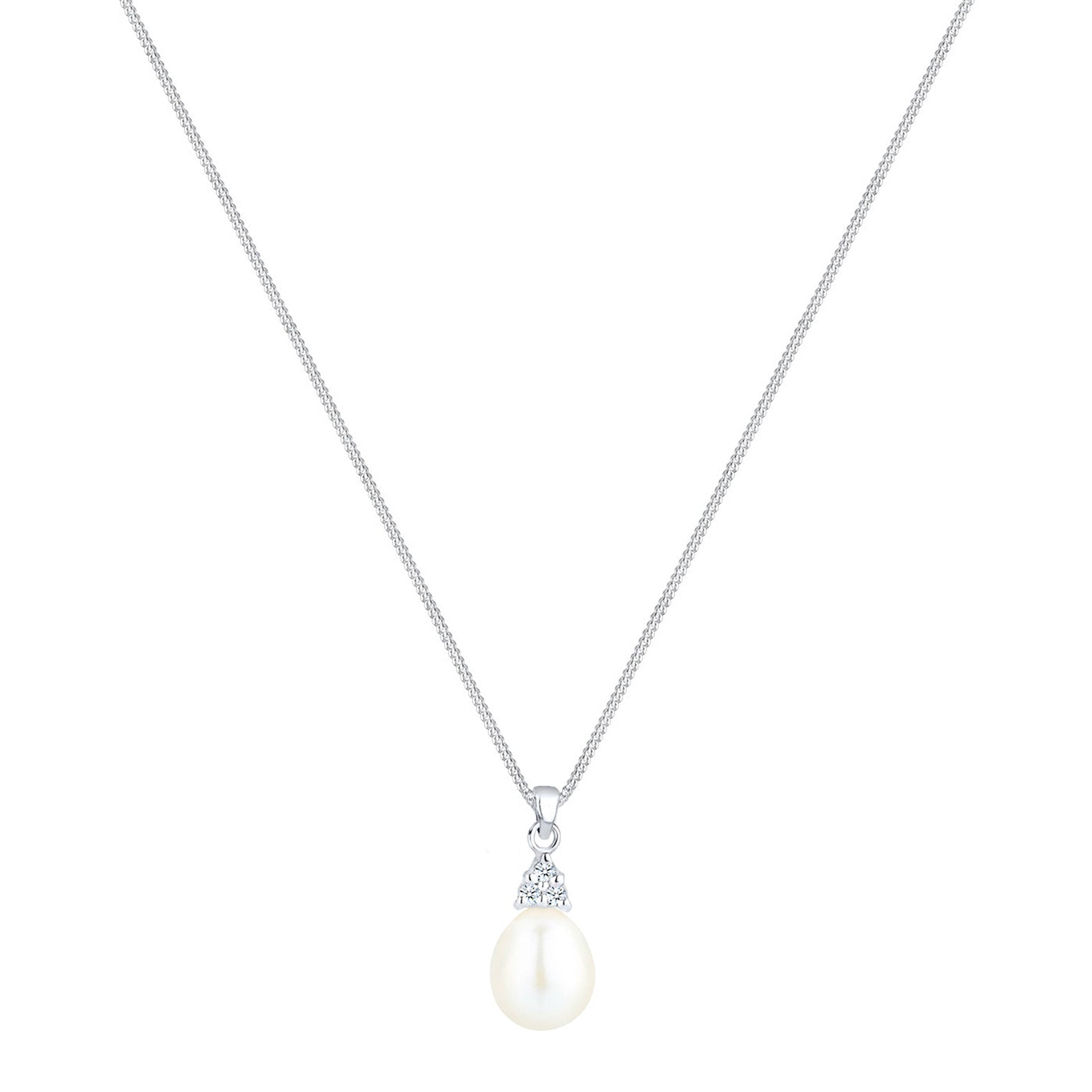 Elli 925 Sterling Silver Pearl Necklace with Diamond (0.04 ct) 2004-BF-0007560-001