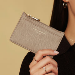 Isabel Bernard Honoré Aveline Taupe Leather Card Holder made of Calfskin IB27017