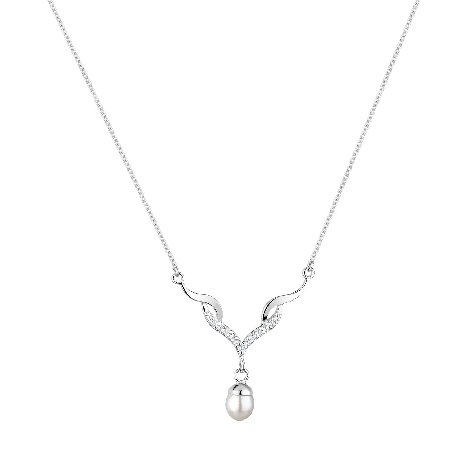 Elli 925 Sterling Silver Pearl Necklace with Zirconia 2004-BF-0007983-001