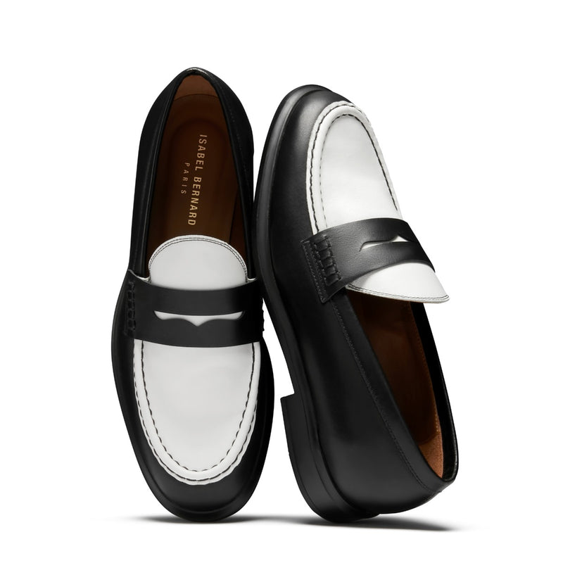 Isabel Bernard Mocassins Vendôme Blandine en cuir de veau noir et blanc IB51015-10176-37-zoom-