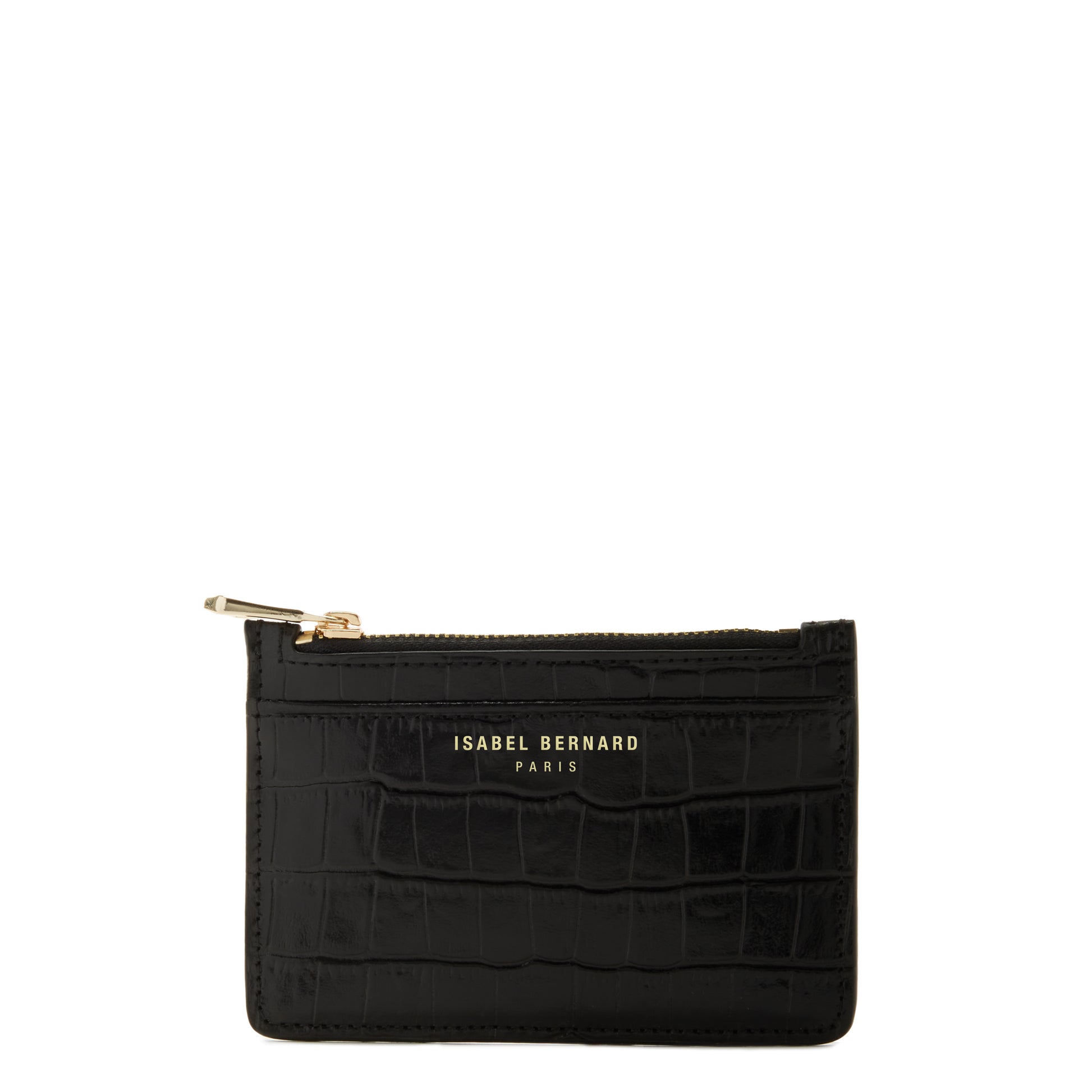 Isabel Bernard Honoré Aveline croco Black Leather Card Holder made of Calfskin IB27018