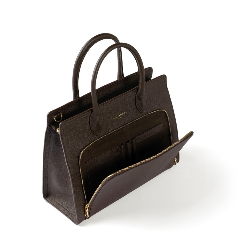 Isabel Bernard Honoré Nadine marron foncé sac à main en cuir de veau avec compartiment pour ordinateur portable 13 pouces IB25110-031-13-zoom-