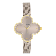 OOZOO Timepieces Montre Femme Trèfle Doré et Taupe C11528
