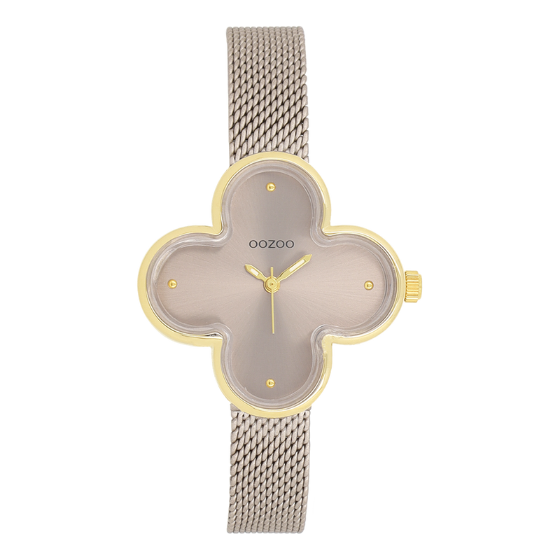 OOZOO Timepieces Montre Femme Trèfle Doré et Taupe C11528-zoom-