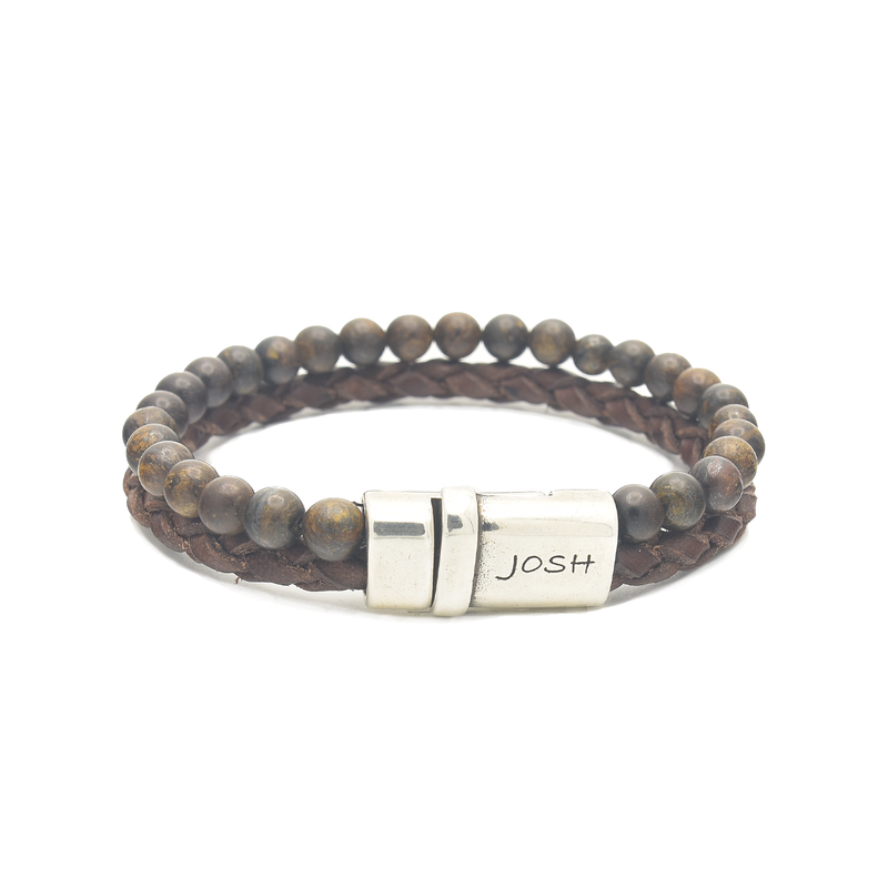 Josh Brown Leather Gemstone Bracelet 09338SL/BRWN/MED-zoom-