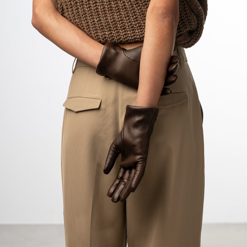 Isabel Bernard Honoré Eleanor gants marron foncé en cuir de chèvre IB67000-331-8-zoom-