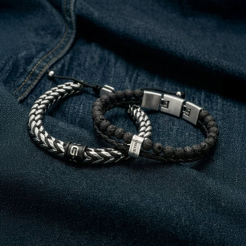 G-STAR Tether02R Bracelet en cuir tressé noir GSJ.110.03-zoom-