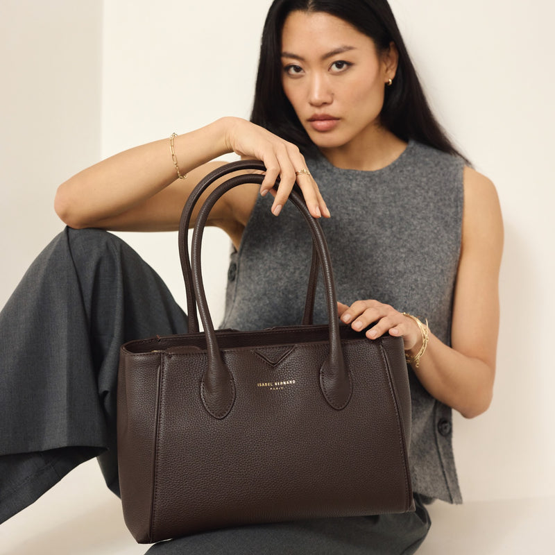 Isabel Bernard Sac à main Cloe en cuir de veau marron IB25091-zoom-
