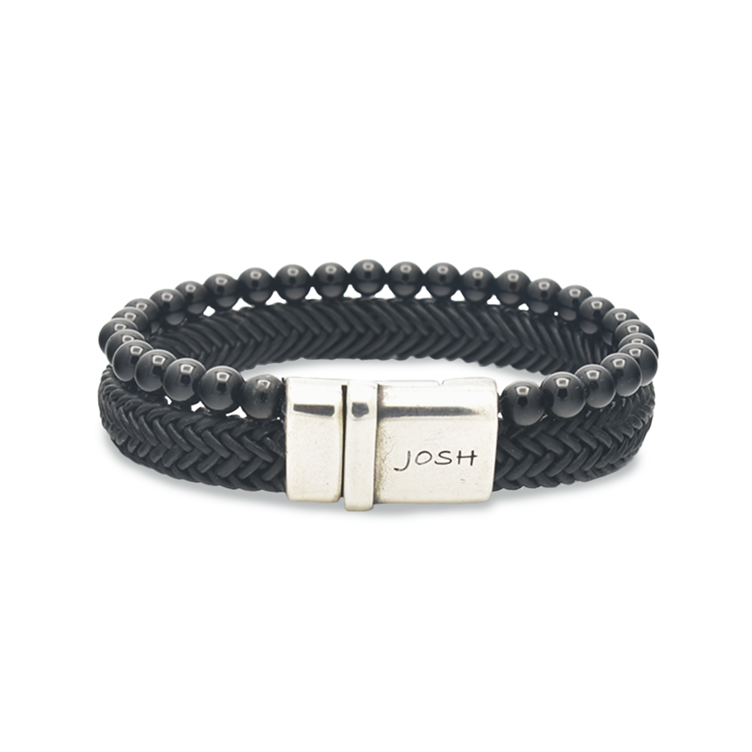 Josh Black Natural Stone Bracelet 09333SL/BLCK/MED