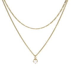 Karma 925 Sterling Silver Figaro Single Zirconia Double Necklace T279GP