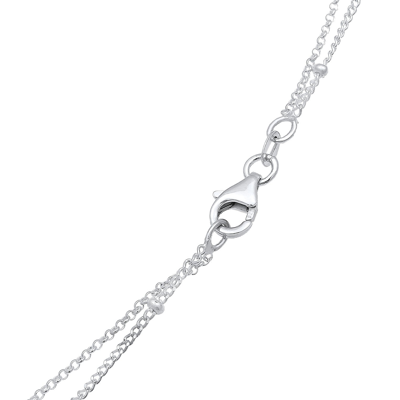 Elli 925 Sterling Silver Layered Link Chain Necklace with Moonstone 2004-BF-0007742-001