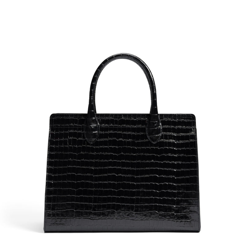 Isabel Bernard Honoré Nadine croco noir sac à main en cuir de veau avec compartiment pour ordinateur portable 13 pouces IB25110-201-13-zoom-