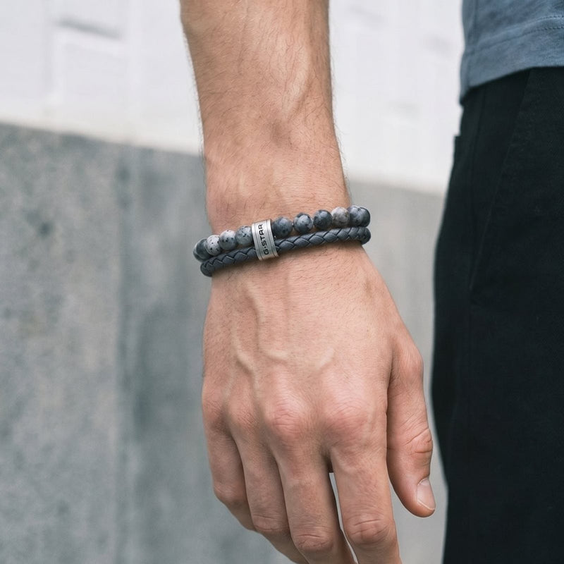G-STAR Tether02R Bracelet en cuir tressé gris GSJ.110.04-zoom-