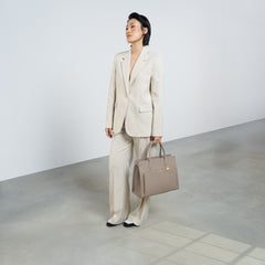 Isabel Bernard Honoré Nadine taupe calfskin leather handbag with 13 inch laptop compartment IB25110-078-13