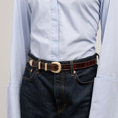 Isabel Bernard Rêveur Mathilde Croco Brown calfskin belt with gold-coloured buckle IB60020-230-90