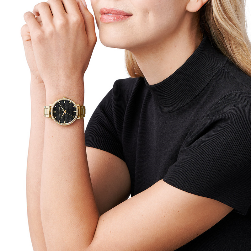 Michael Kors Pyper Montre Femme Dorée Et Noire MK4593-zoom-