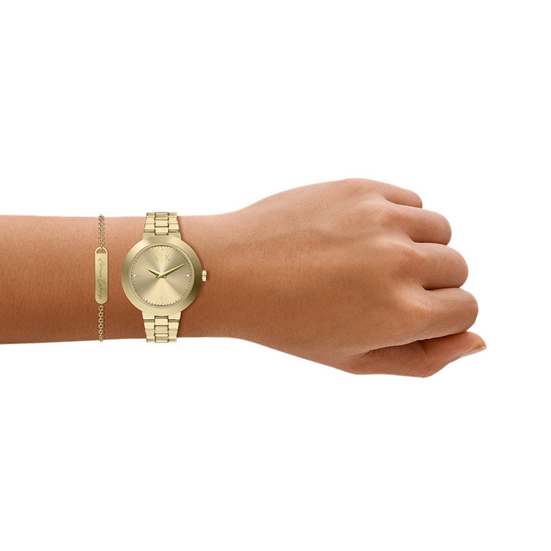 Armani Exchange Round Gold Watch with Gold Bracelet AX7177SET-zoom-