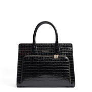 Isabel Bernard Honoré Nadine croco noir sac à main en cuir de veau avec compartiment pour ordinateur portable 13 pouces IB25110-201-13