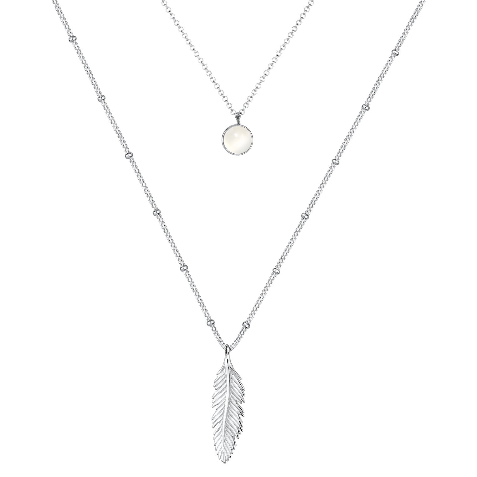 Elli 925 Sterling Silver Layered Link Chain Necklace with Moonstone 2004-BF-0007742-001