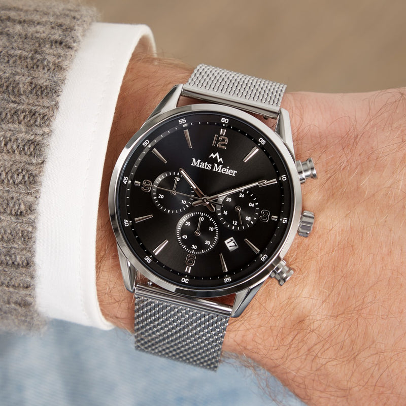 Mats Meier Grand Cornier chronograph men's watch silver colored with black MM00132-zoom-