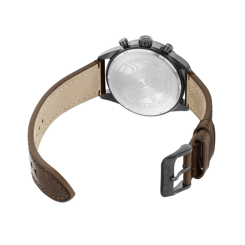 G-STAR Originals Montre Homme en Acier Noir avec Bracelet en Cuir Marron GSW.504.03-zoom-