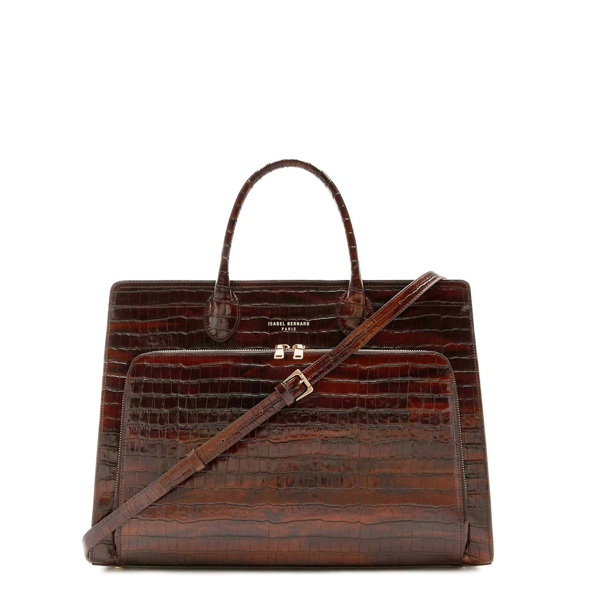 Isabel Bernard Honoré Nadine Croco Brown Leather Handbag made of Calfskin IB25034