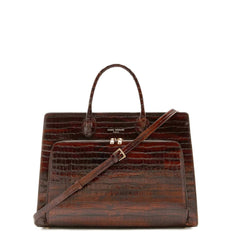 Isabel Bernard Honoré Nadine Croco Brown Leather Handbag made of Calfskin IB25034
