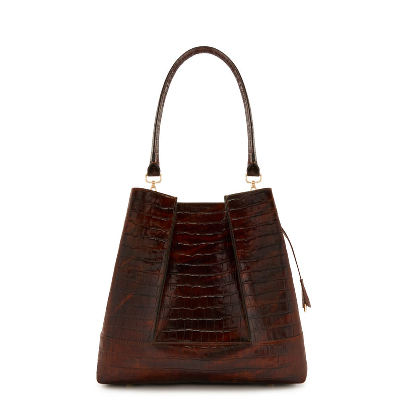Isabel Bernard Femme Forte Sac à main Macie en cuir de veau marron croco IB25074-230-zoom-