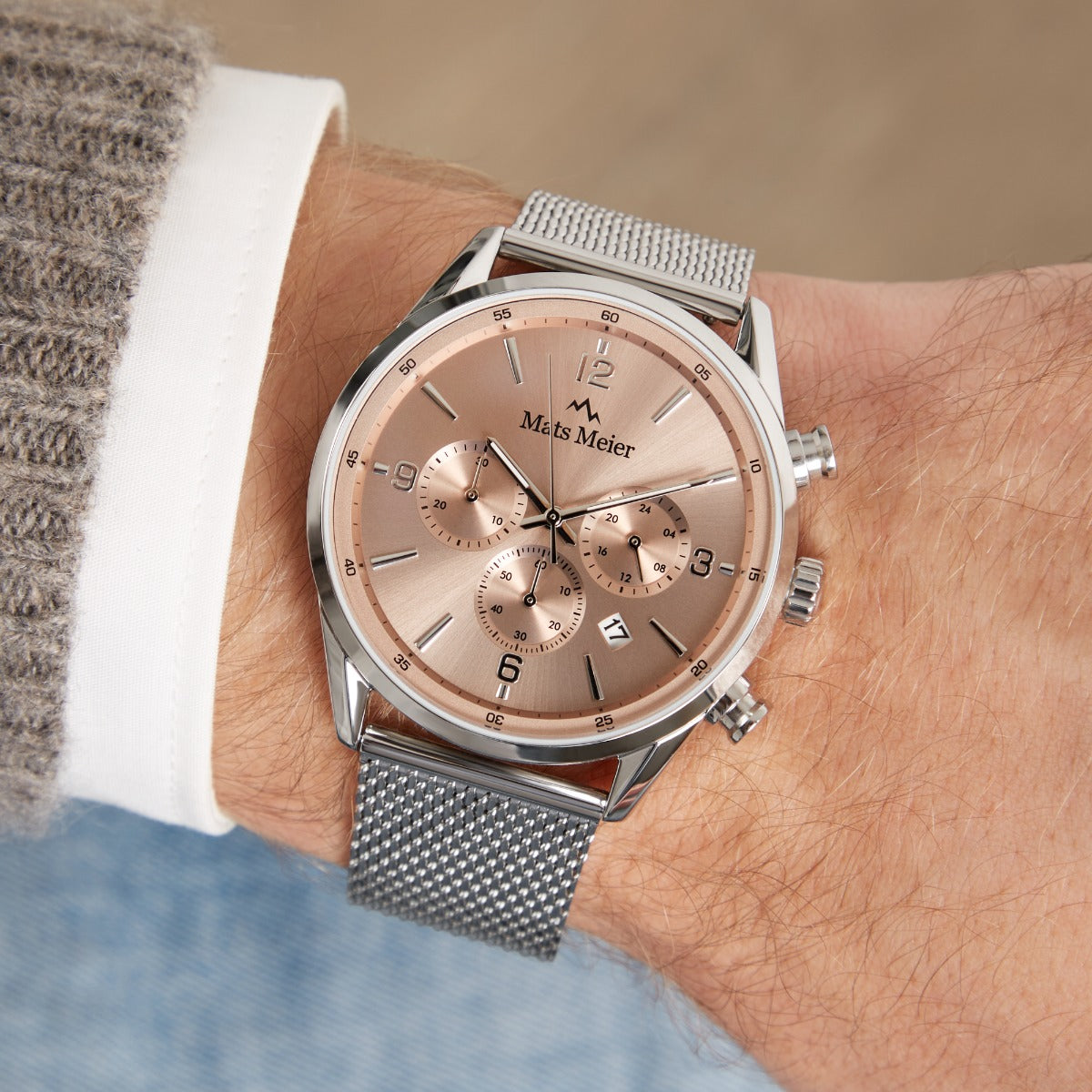 Mats Meier Grand Cornier Chronograph Men's Watch Silver Colored with Taupe MM00134