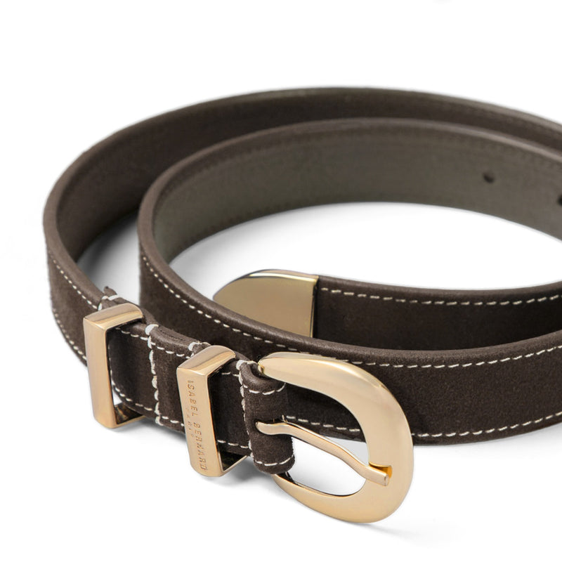 Isabel Bernard Rêveur Mathilde Ceinture en daim marron foncé avec boucle dorée IB60020-131-85-zoom-