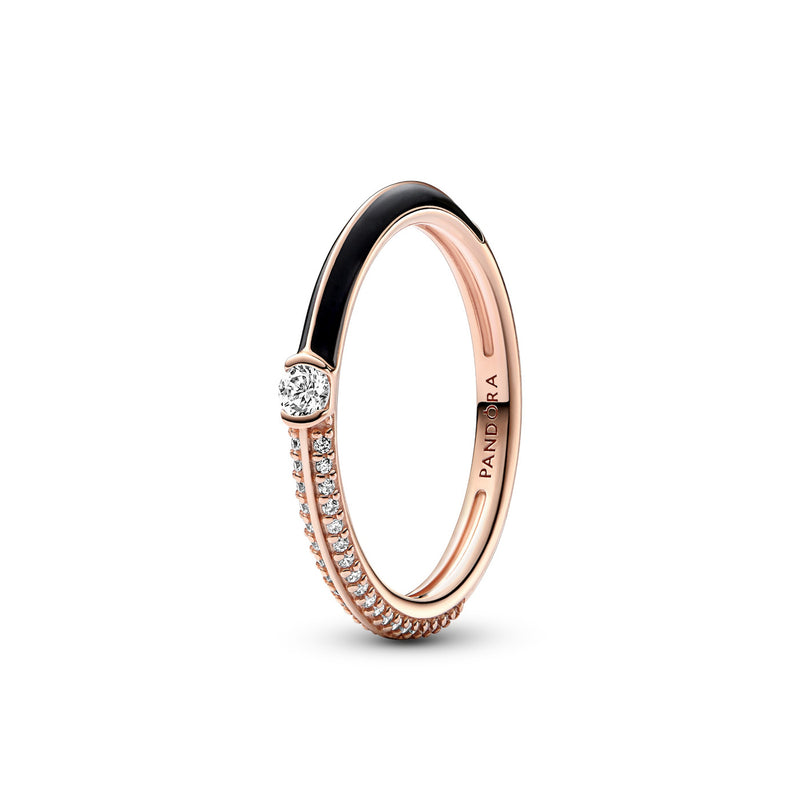 Pandora Me Pavé & Black Dual Ring 182528C01-56with14 Carat RoseGold Plating-zoom-