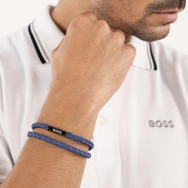 Hugo Boss Fibre Synthétique Bleu Homme Bracelet Tressé HBJ1580800-zoom-
