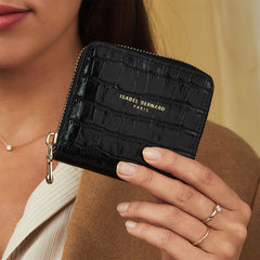 Isabel Bernard Honoré Jules Black Croco Zip Wallet IB23107
