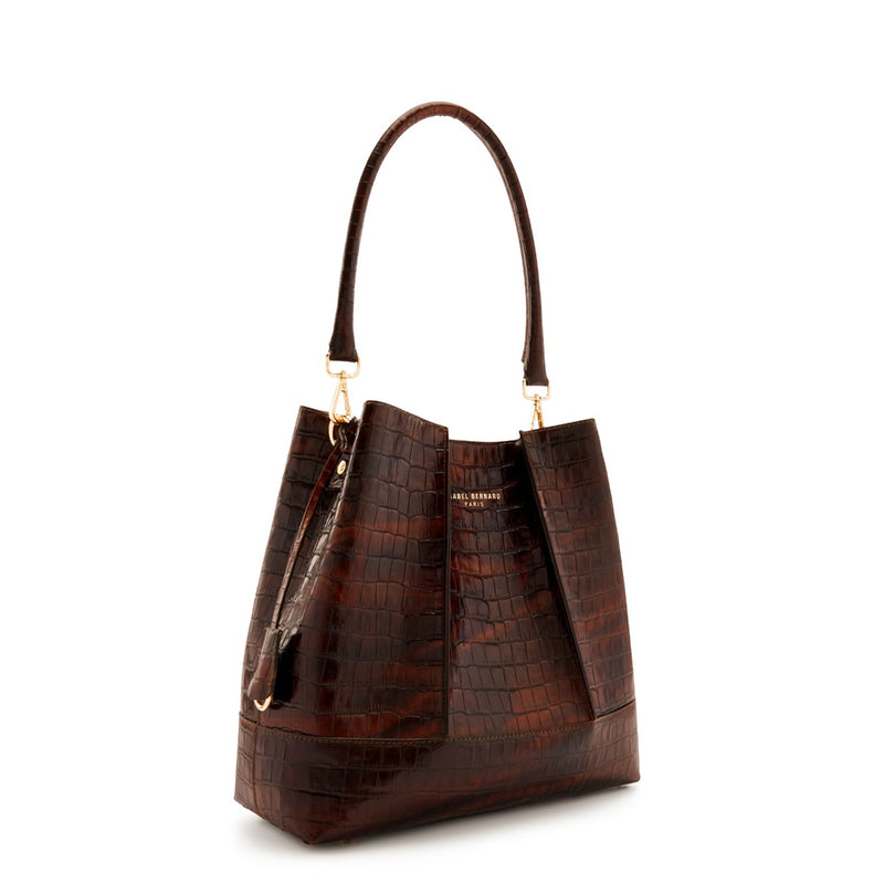 Isabel Bernard Femme Forte Sac à main Macie en cuir de veau marron croco IB25074-230-zoom-