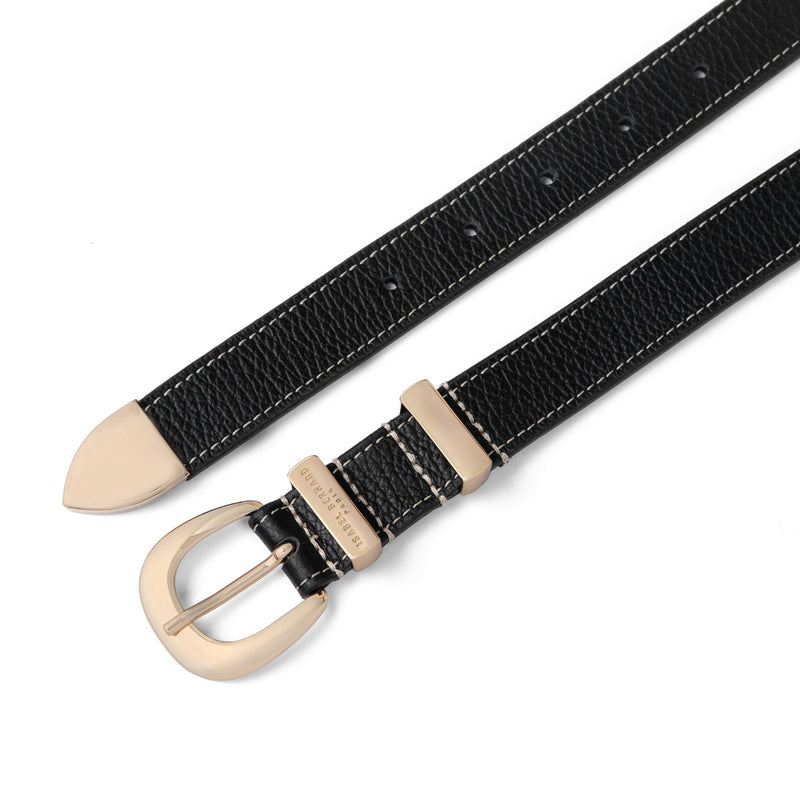Isabel Bernard Rêveur Mathilde Ceinture en cuir de veau noire avec boucle dorée IB60020-001-90-zoom-
