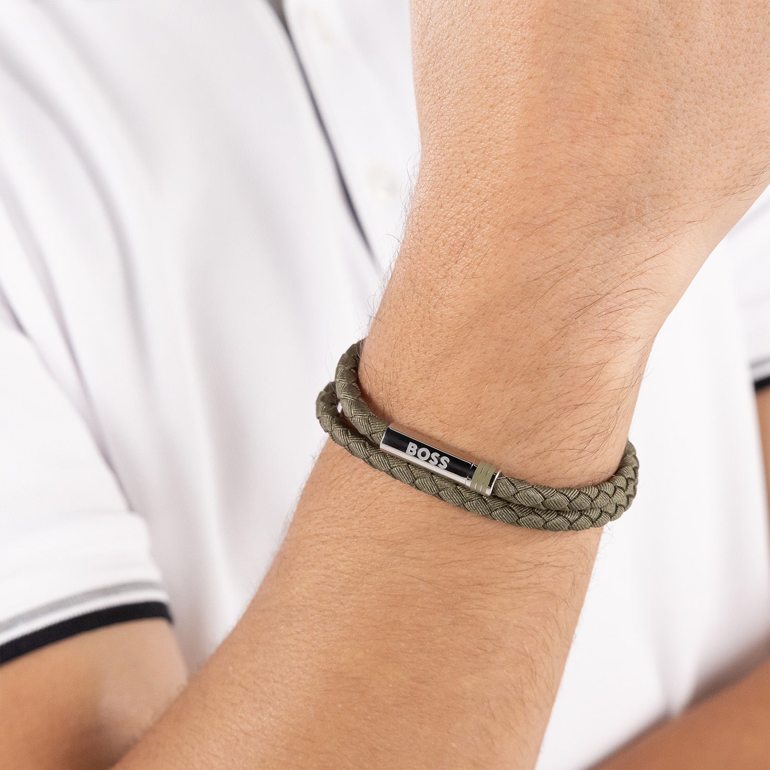 Hugo Boss Synthetic Fiber Green Men's Braided bracelet HBJ1580797