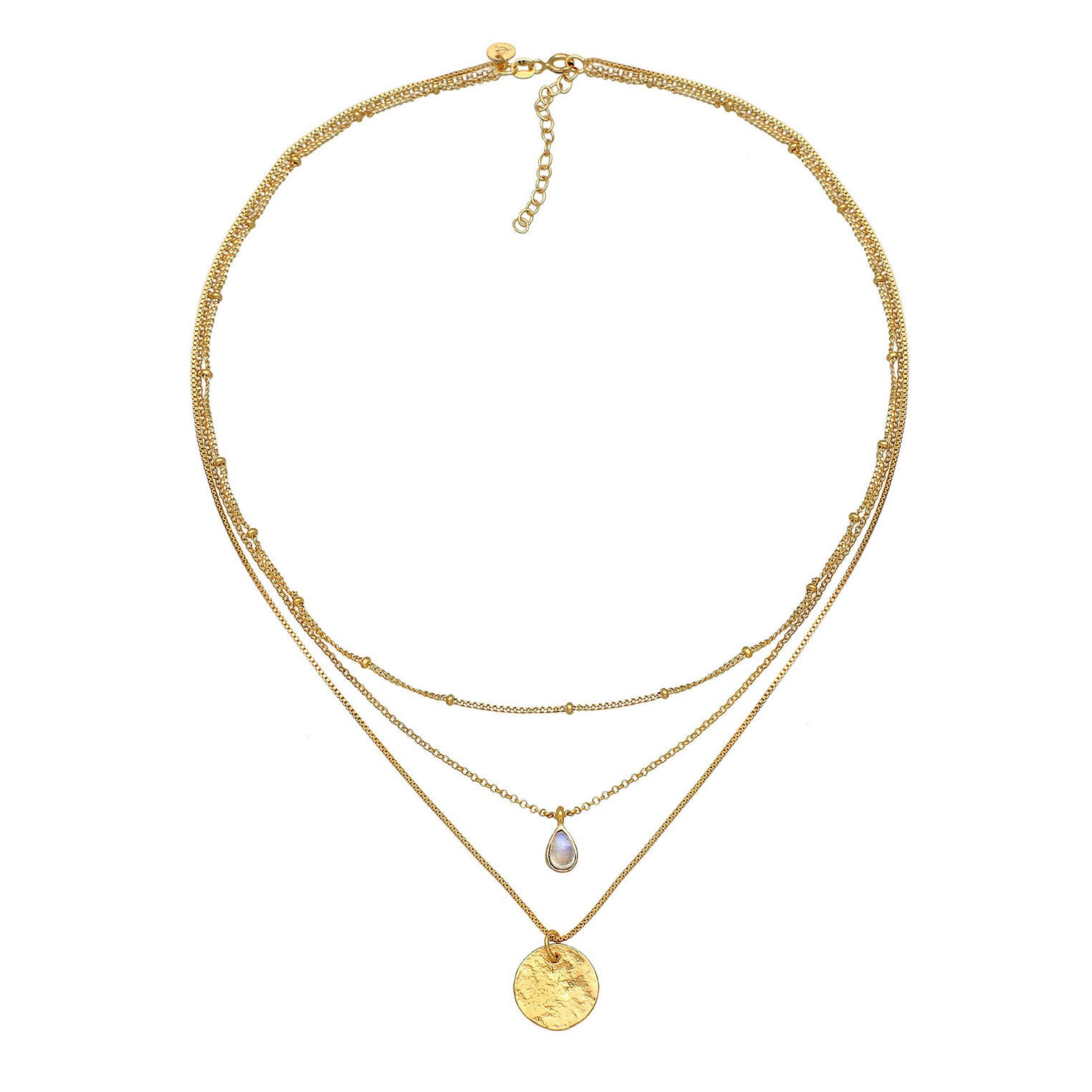 Elli 925 Sterling Silver Layered Link Chain Necklace with Moonstone 2004-BF-0008108-001