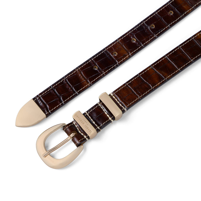 Isabel Bernard Rêveur Mathilde Ceinture en cuir de veau croco marron avec boucle dorée IB60020-230-90-zoom-