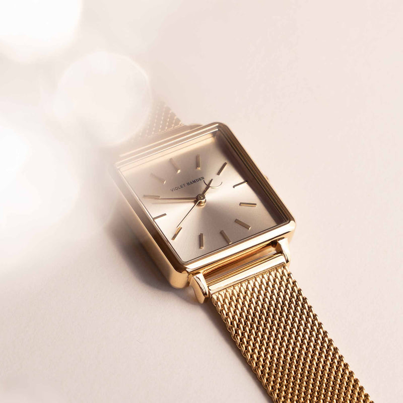 Violet Hamden Dawn Base Montre Carrée Femme Dorée et Argentée VH09024-zoom-