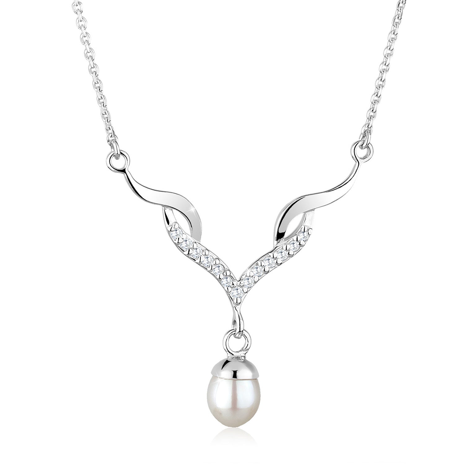 Elli 925 Sterling Silver Pearl Necklace with Zirconia 2004-BF-0007983-001