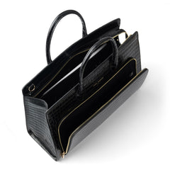 Isabel Bernard Honoré Nadine Black Croco Leather Handbag made of Calfskin IB25033