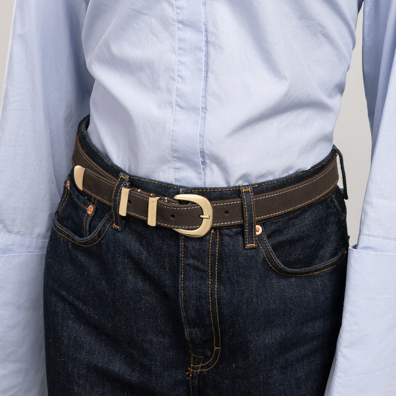 Isabel Bernard Rêveur Mathilde Ceinture en daim marron foncé avec boucle dorée IB60020-131-85-zoom-