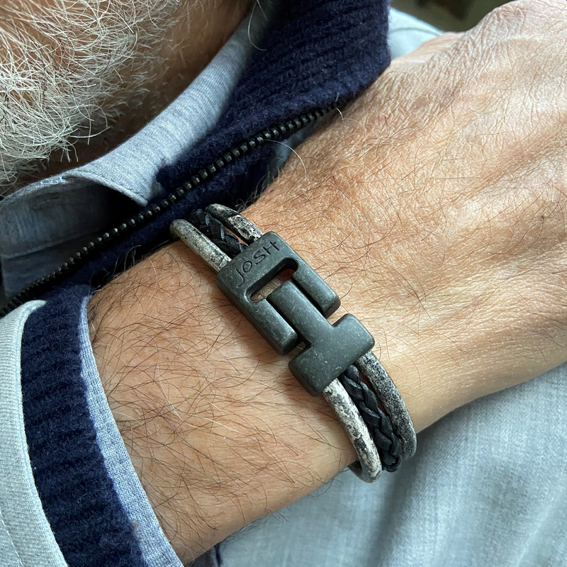 Josh Black Leather Bracelet 25045VB/BLCK/LRG-zoom-