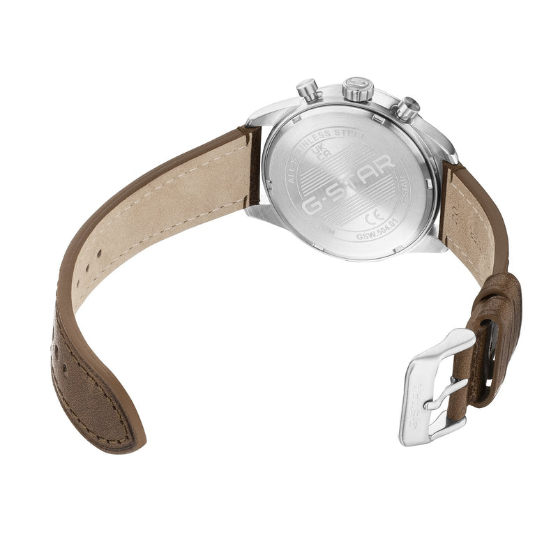 G-STAR Originals Montre Homme en Acier Argenté avec Bracelet en Cuir Marron GSW.504.01-zoom-