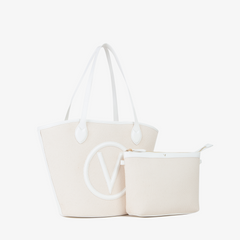 Valentino Bags Covent Beige & White Shopper VBS7QO02CANNATUR/BIANCO