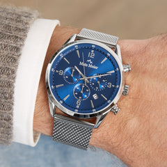 Mats Meier Grand Cornier Chronograph Men's Watch Silver Colored with Blue MM00133