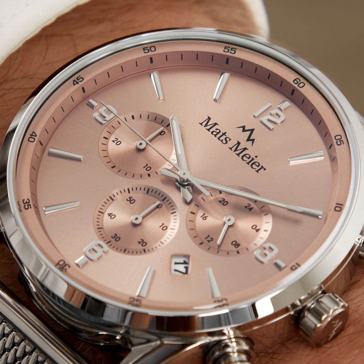 Mats Meier Grand Cornier Chronograph Men's Watch Silver Colored with Taupe MM00134