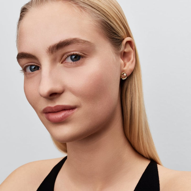 Pandora Essence Clous D’Oreilles Pavé Circle & Treated Freshwater Cultured Pearl De Forme Organique Plaqués Or 264662C01-zoom-
